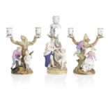 Three Meissen candle groups Late 19th century