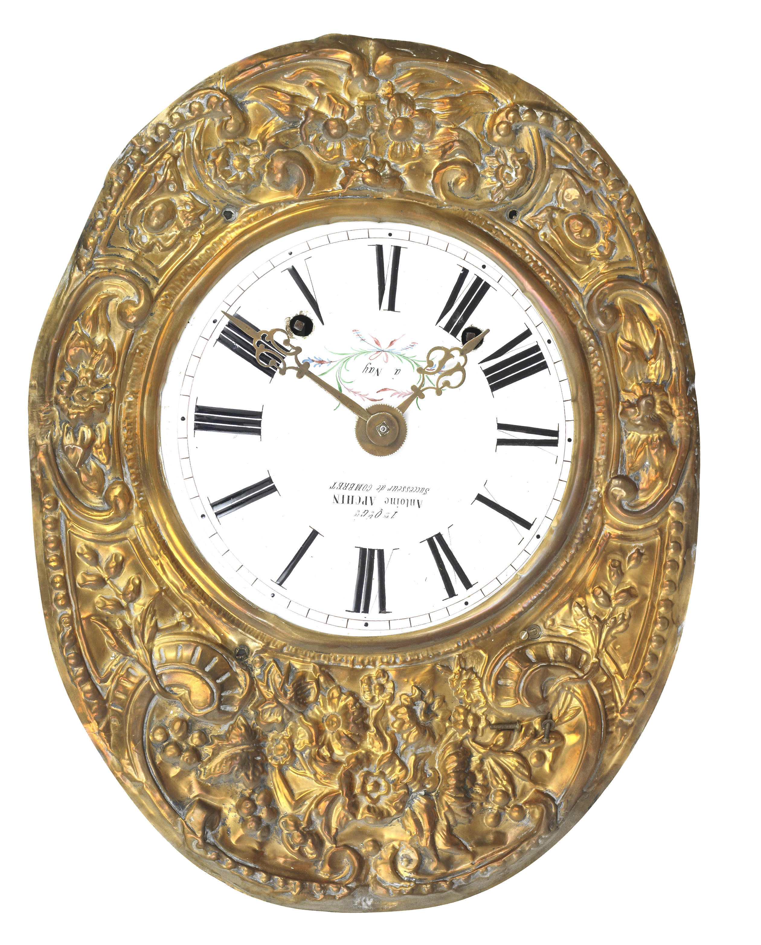 A 19th century Continental wall clock The dial inscribed Antoine Apchin Succeseur de Combret