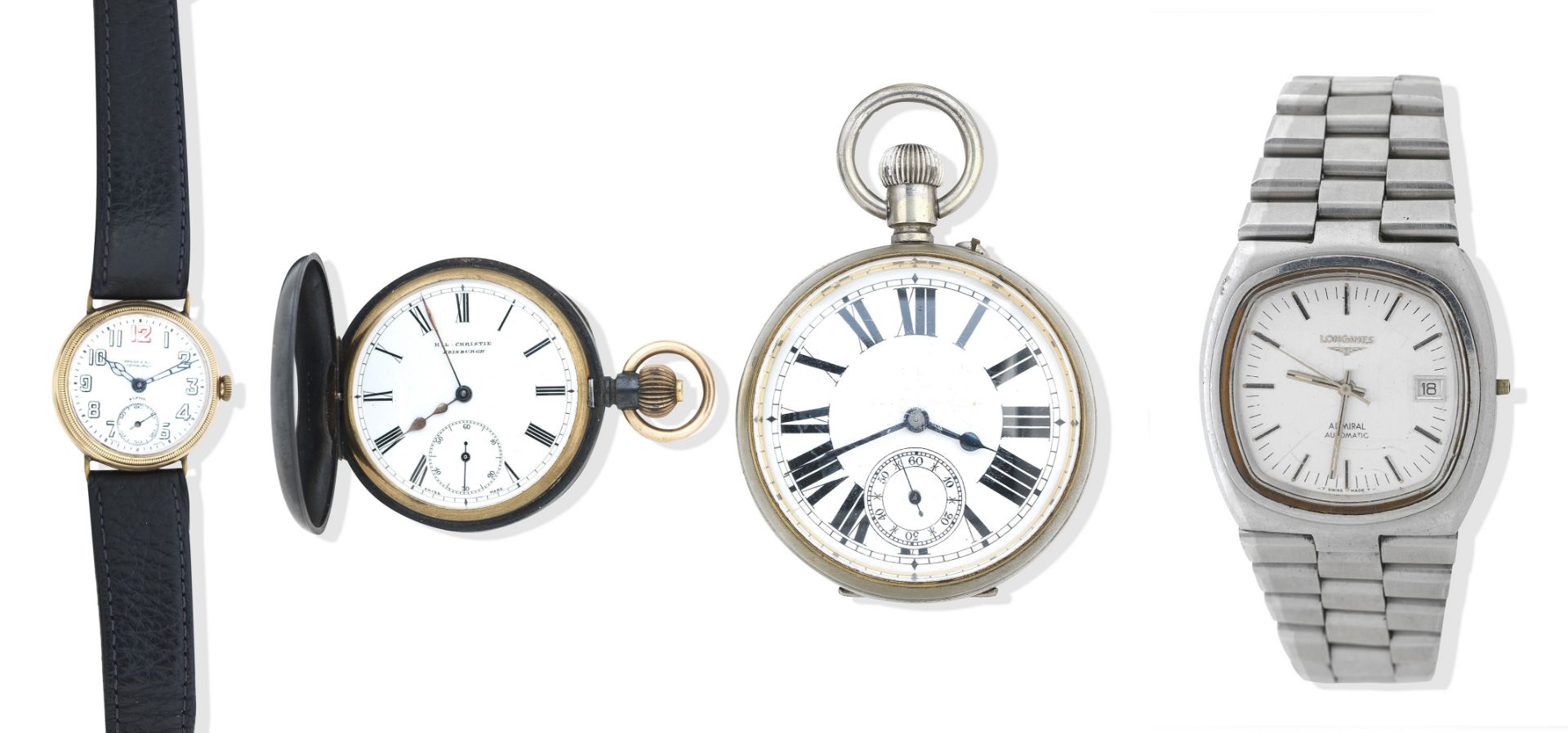 A group of four pocket and wristwatches