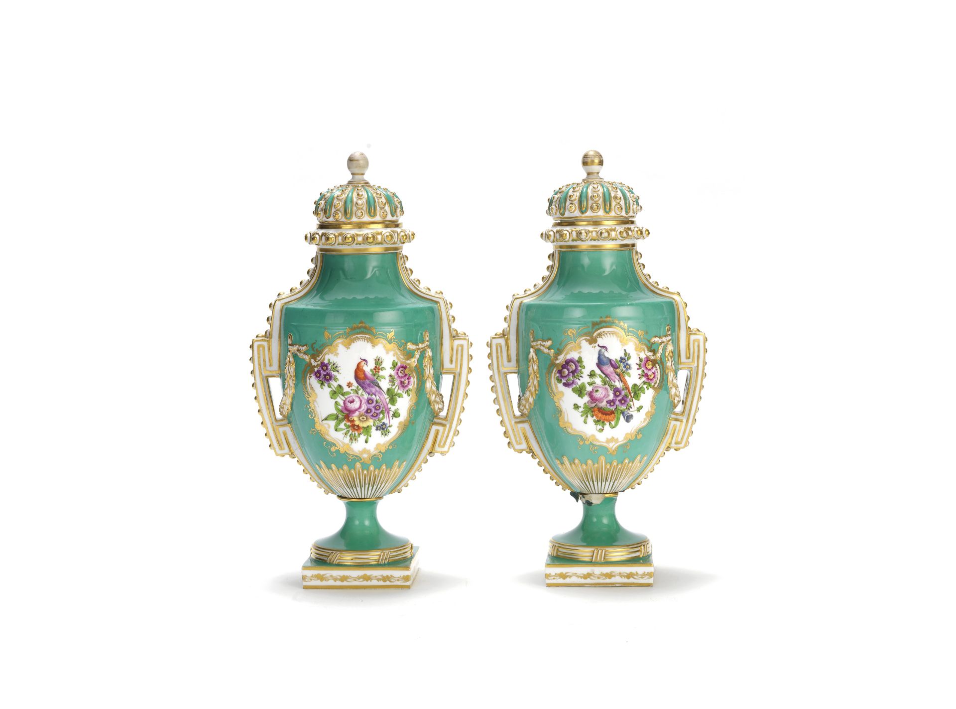 A pair of Coalport vases and covers Circa 1850