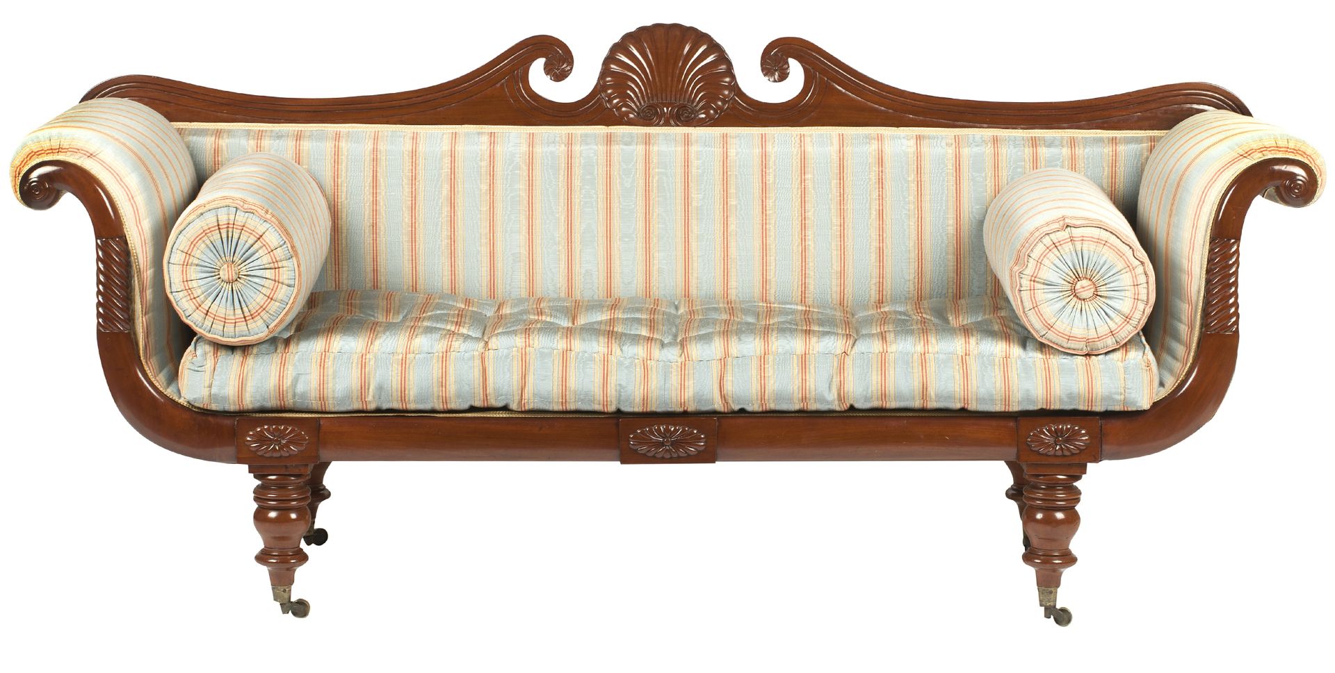 A 19th century style mahogany framed double ended sofa, in the Greco-revival taste, 20th century