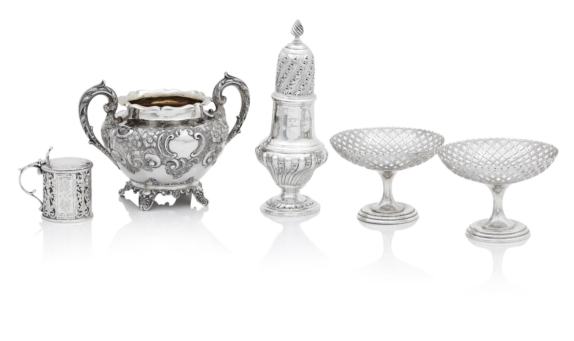 A small collection of silver to include a Victorian twin-handled sugar bowl by C.Reily & G.Storer...