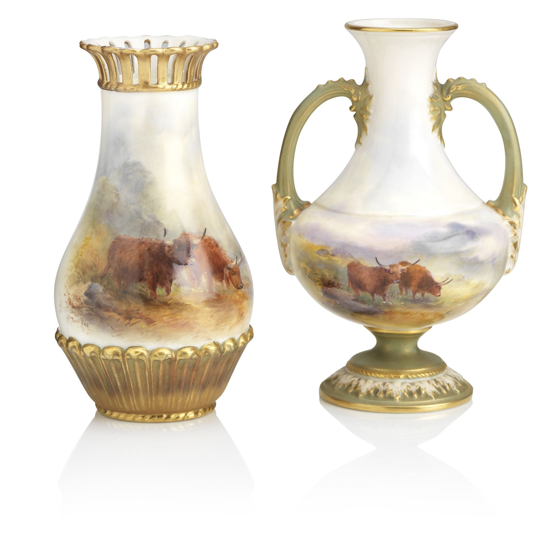 Two small Royal Worcester vases by Harry Stinton Dated 1909 and 1912