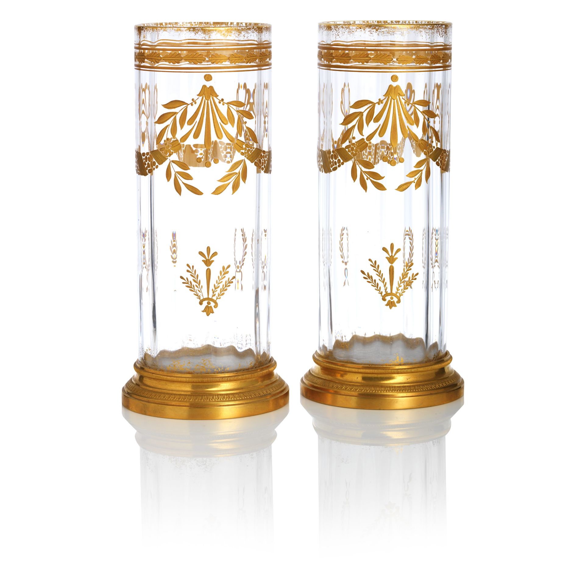 A pair of ormolu mounted fluted glass vases Circa 1900