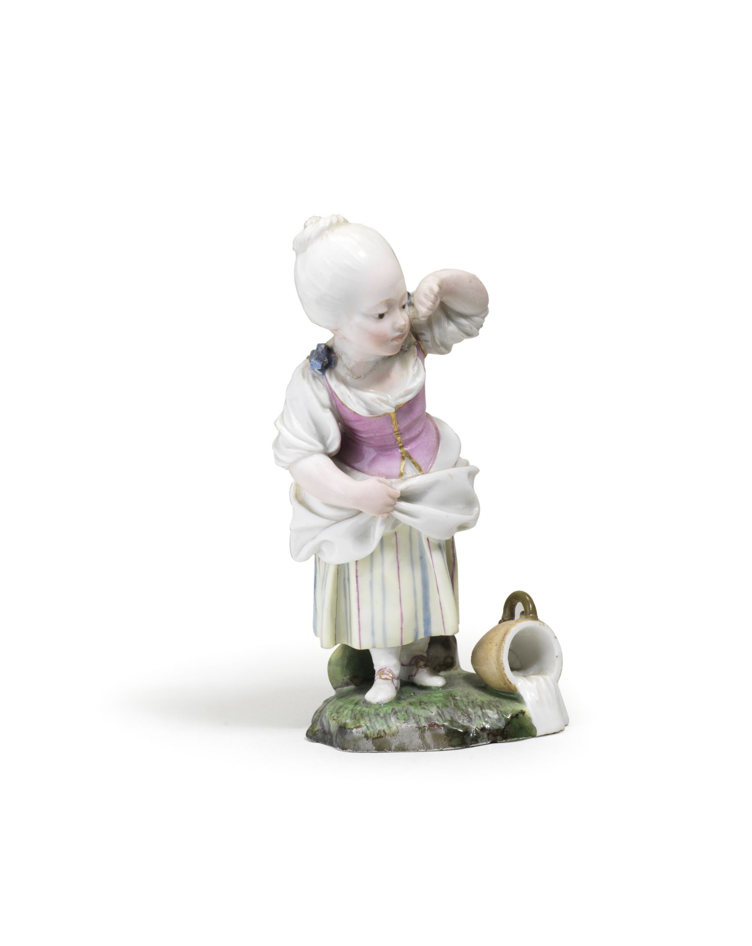 A Höchst figure of a girl crying over spilt milk Circa 1775