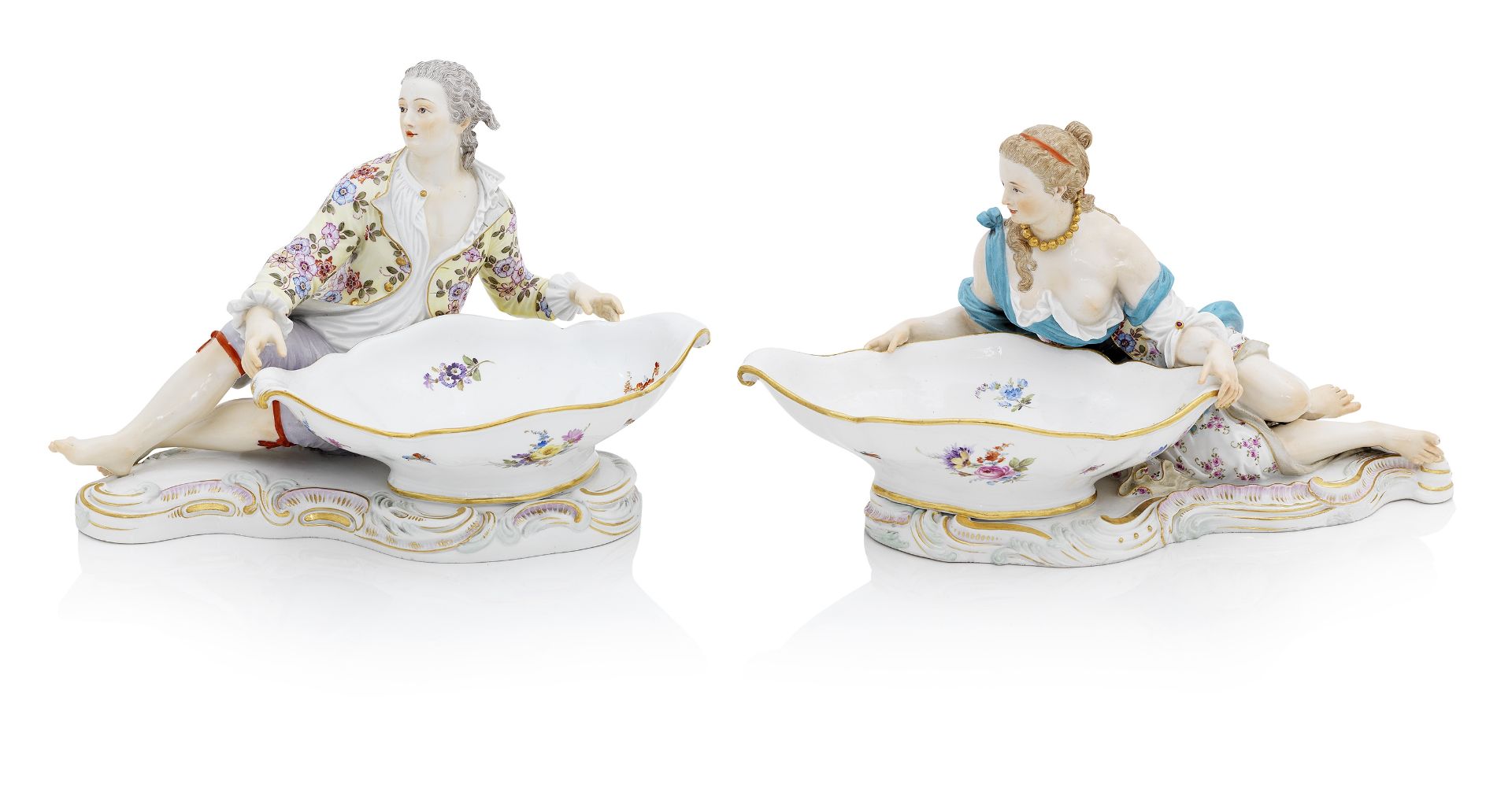 A pair of Meissen figural sweetmeat dishes Late 19th century