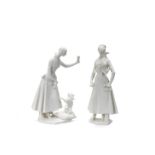 Two Nymphenburg white figures of fashionable ladies Circa 1916-1937