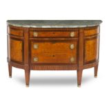 A late 18th Century Dutch burr-elm bowfront marble top commode
