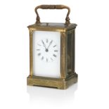 A late 19th/early 20th century repeating Engraved brass carriage clock Stamped Furber & Sons, Che...