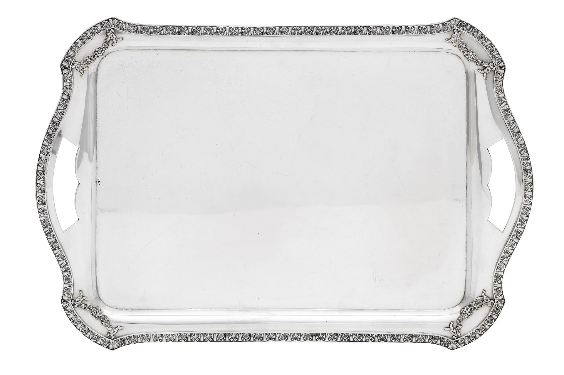 A 20th century Austro-Hungarian silver twin-handled tray lacking makers mark