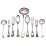 A mixed part canteen of 19th century silver flatware various makers and dates to include London 1838