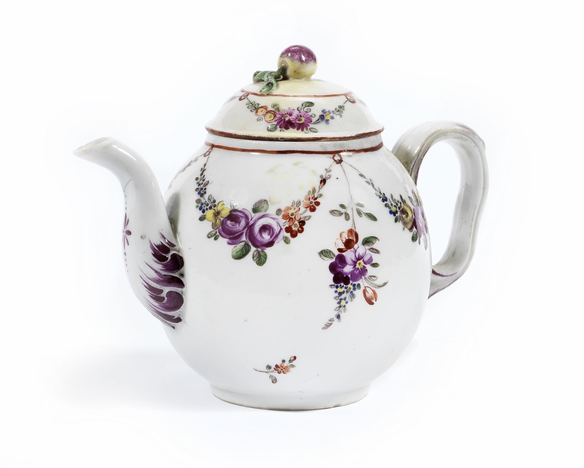 A small Italian teapot and cover, probably Vinovo porcelain Circa 1780