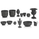 A collection of black basalt wares 18th, 19th and 20th century