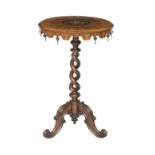 A late 19th/early 20th century walnut and marquetry inlaid wine table