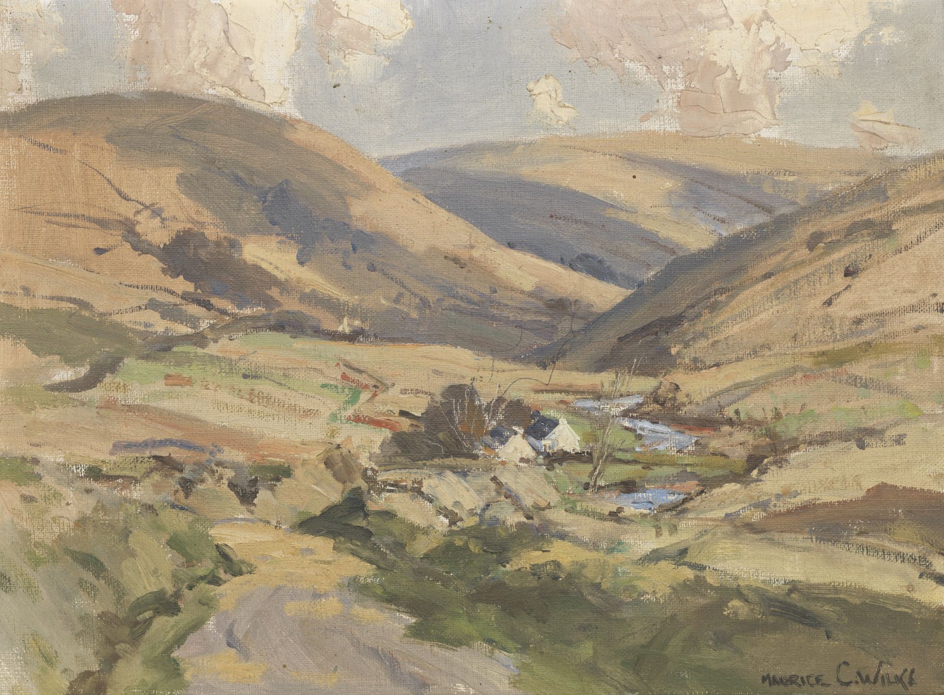 Maurice Canning Wilks R.U.A., A.R.H.A. (Irish, 1910-1984) Sunlight on moorland hillside