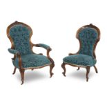 Two 19th century walnut upholstered chairs (2)