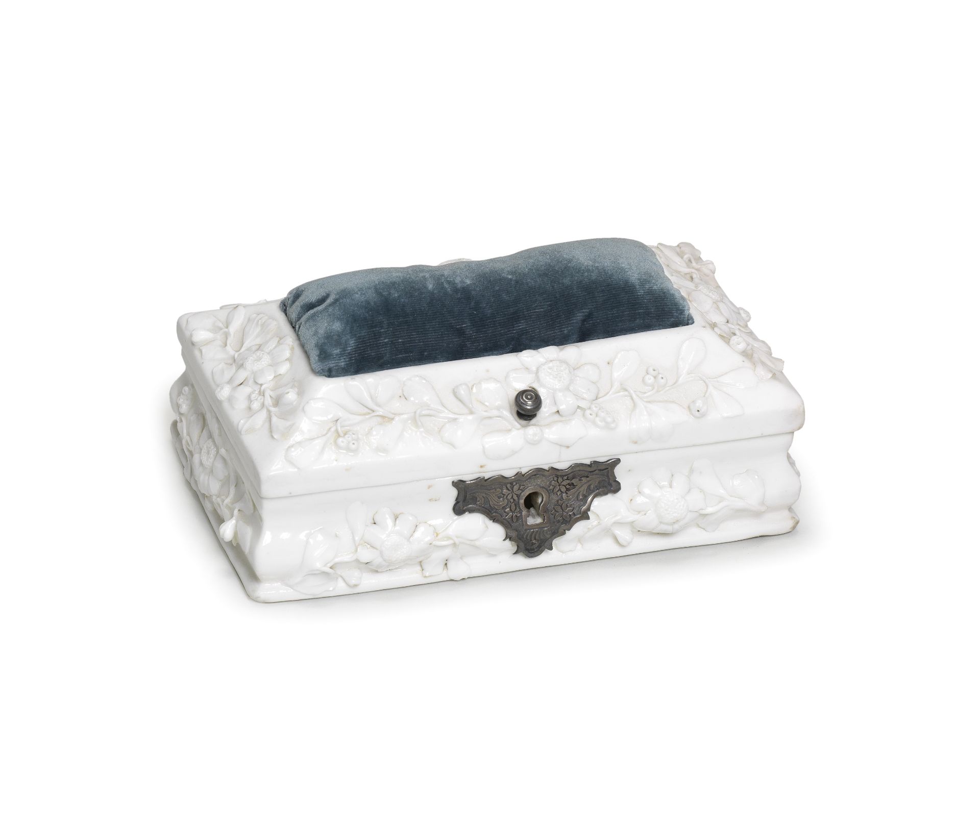 A Mennecy silver-mounted white box and cover Circa 1760