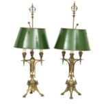 A pair of late 19th century brass lamps (2)