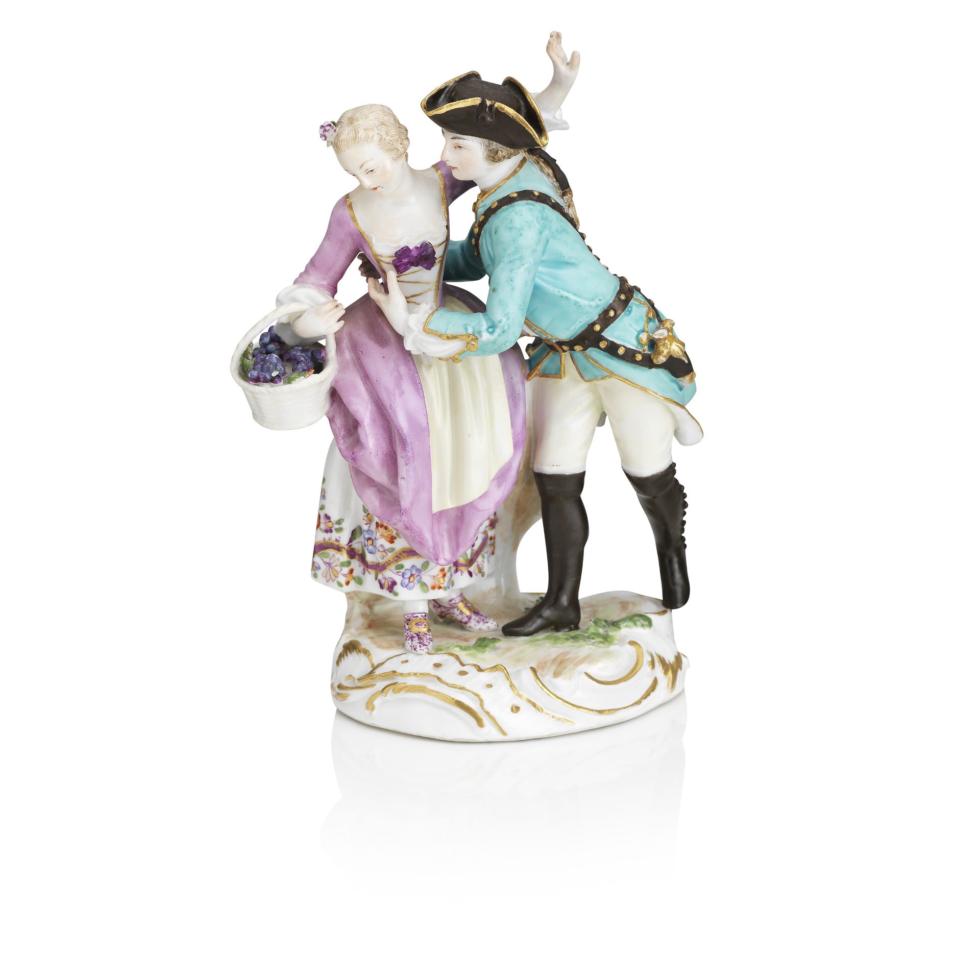 A Meissen figure group of a gallant couple 18th century, dot period