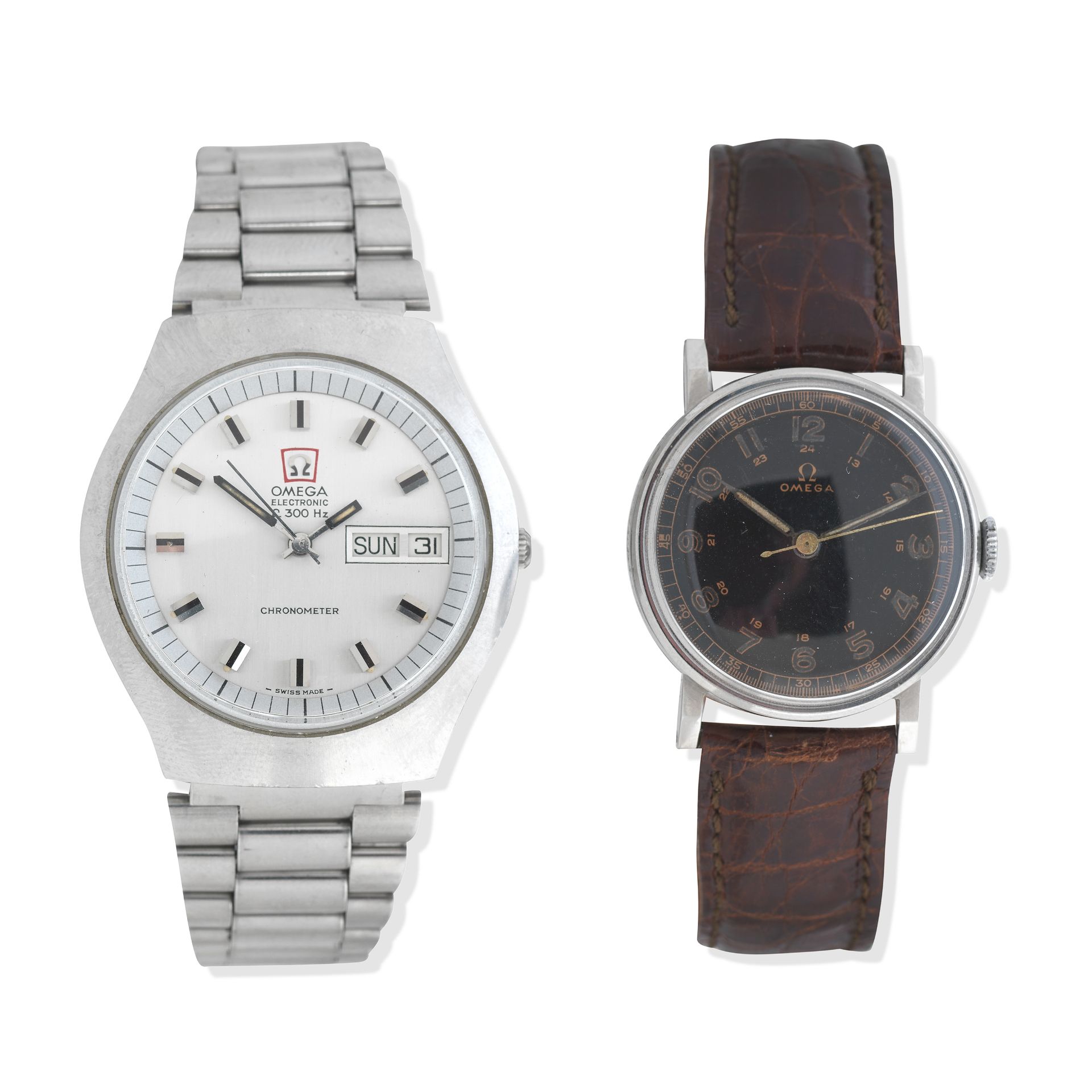 Omega. A stainless steel quartz calendar wristwatch