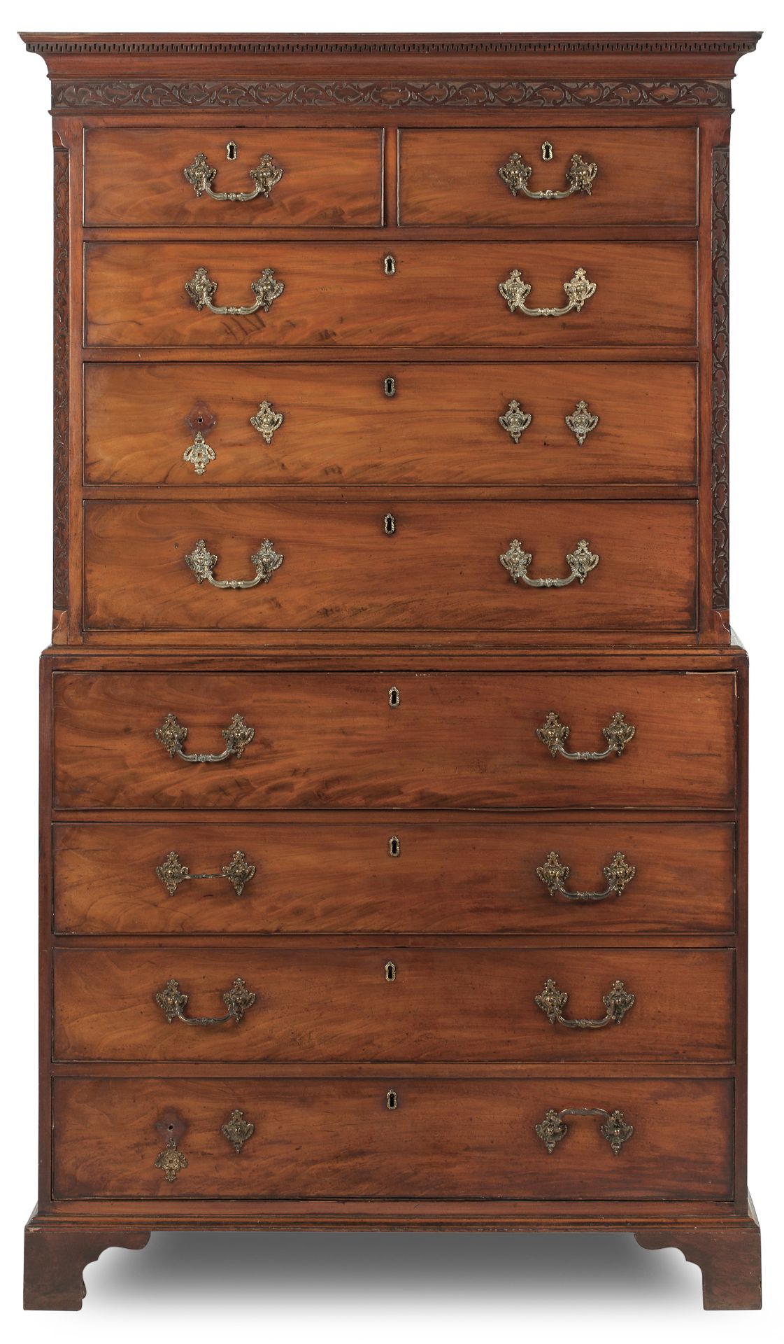 A George III mahogany secretaire chest on chest