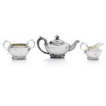 A George IV three piece silver tea service by Richard Pearce & George Burrows, London 1829