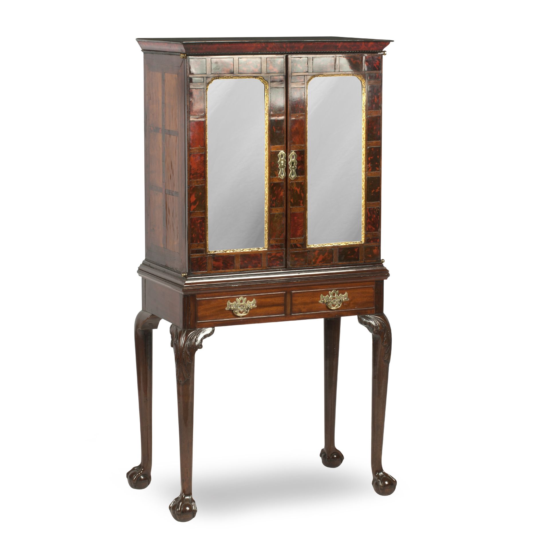 A Flemish 18th century and later mahogany, tortoiseshell, brass and giltwood Cocktail Cabinet on ...