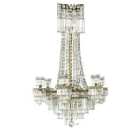 A late 19th/early 20th century six light cut glass and brass chandelier