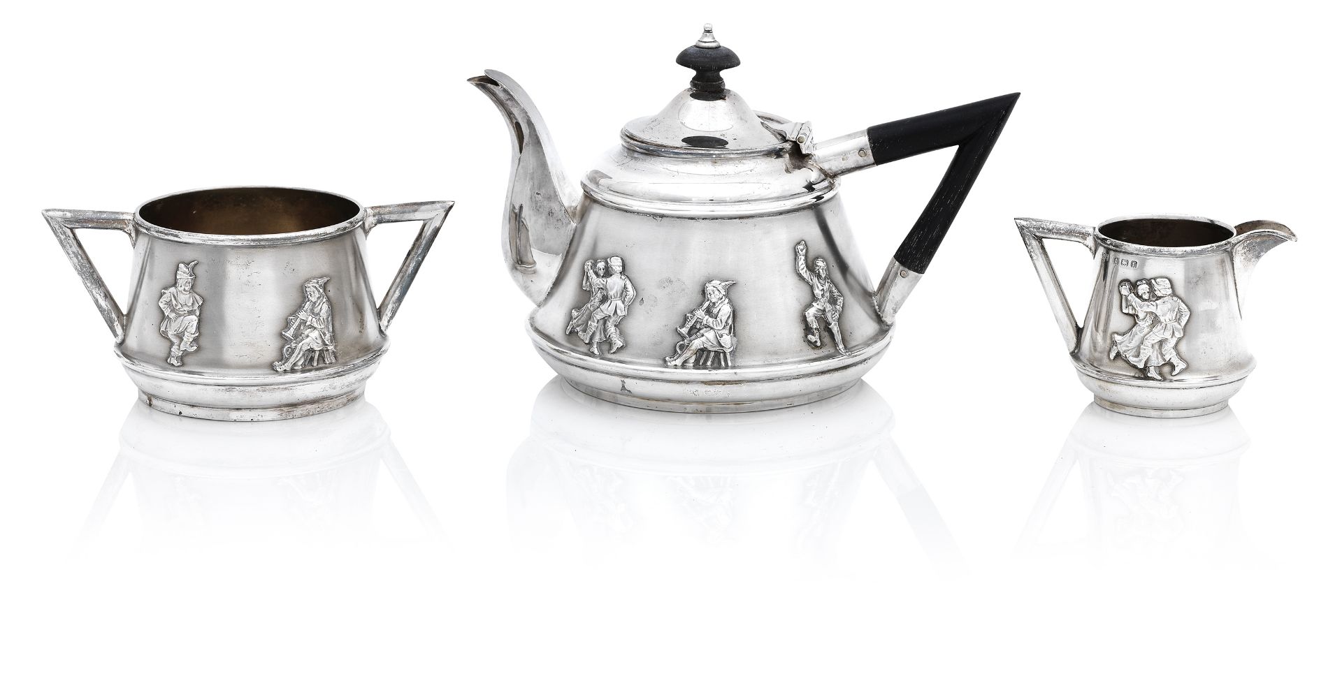 An early 20th century cased silver three piece tea service by Lister & Hayden, Birmingham 1905