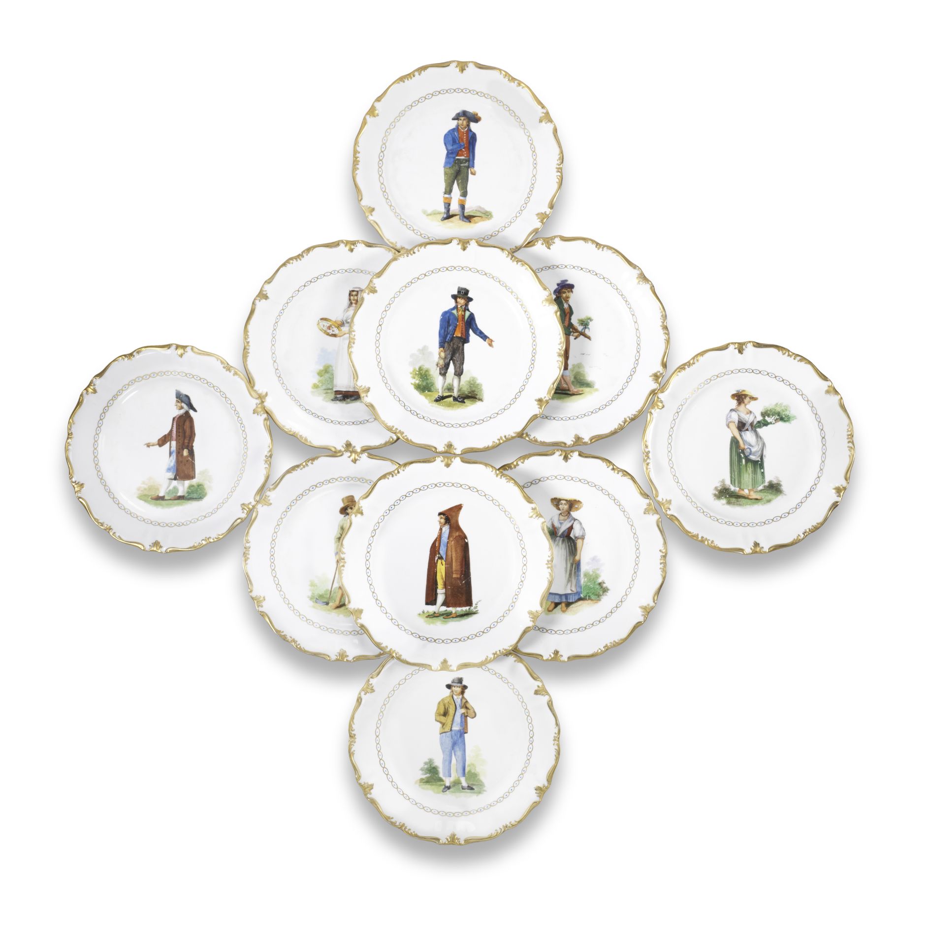 A set of ten Italian porcelain plates Mid 19th century