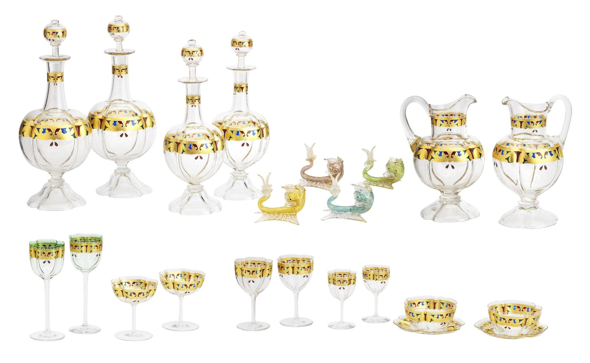 A large collection of continental polychrome and gilt decorated glassware Circa 1900
