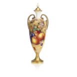 A Royal Worcester fruit painted vase and cover, by Freeman Post war