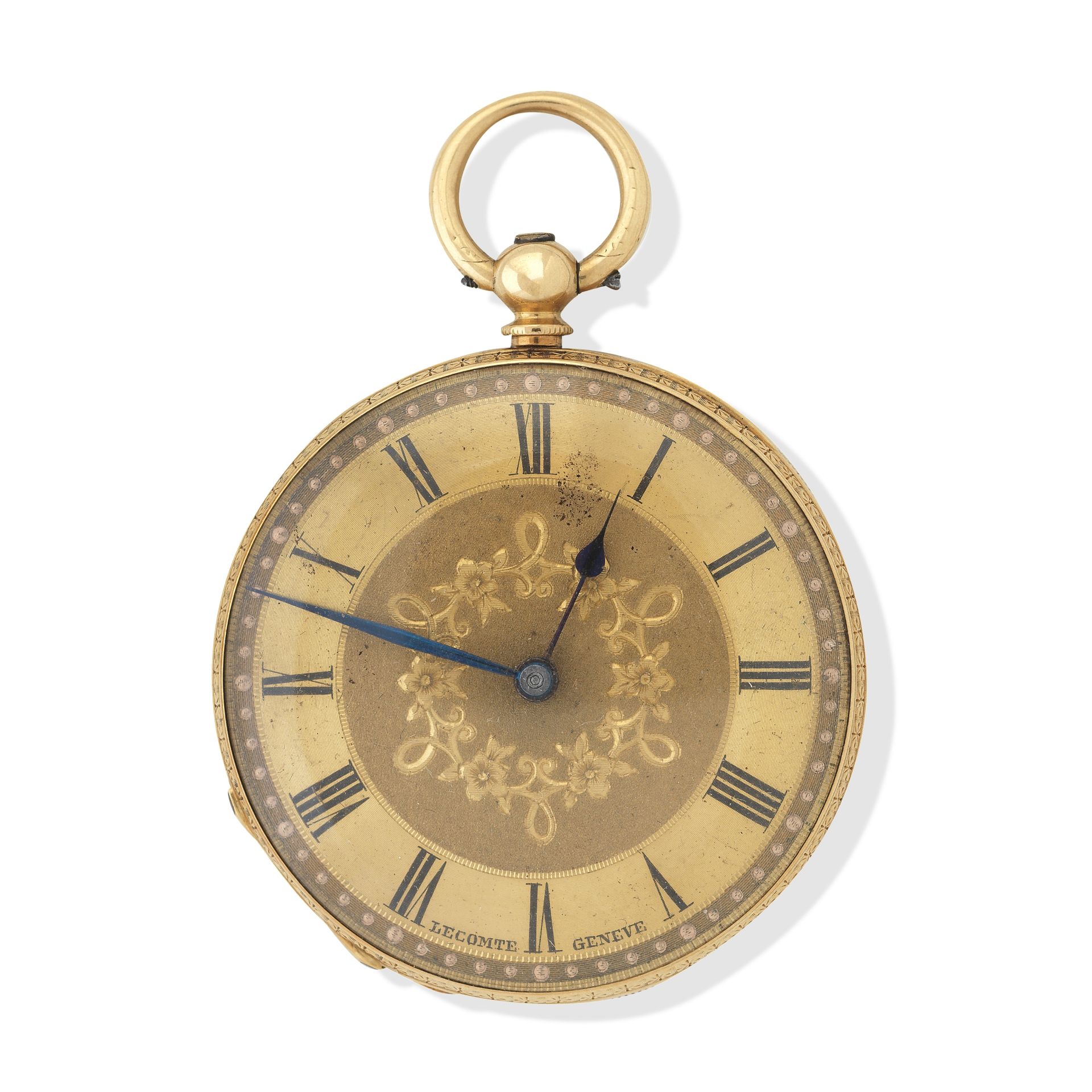 Lecomte Geneve. An 18k gold key wind pocket watch