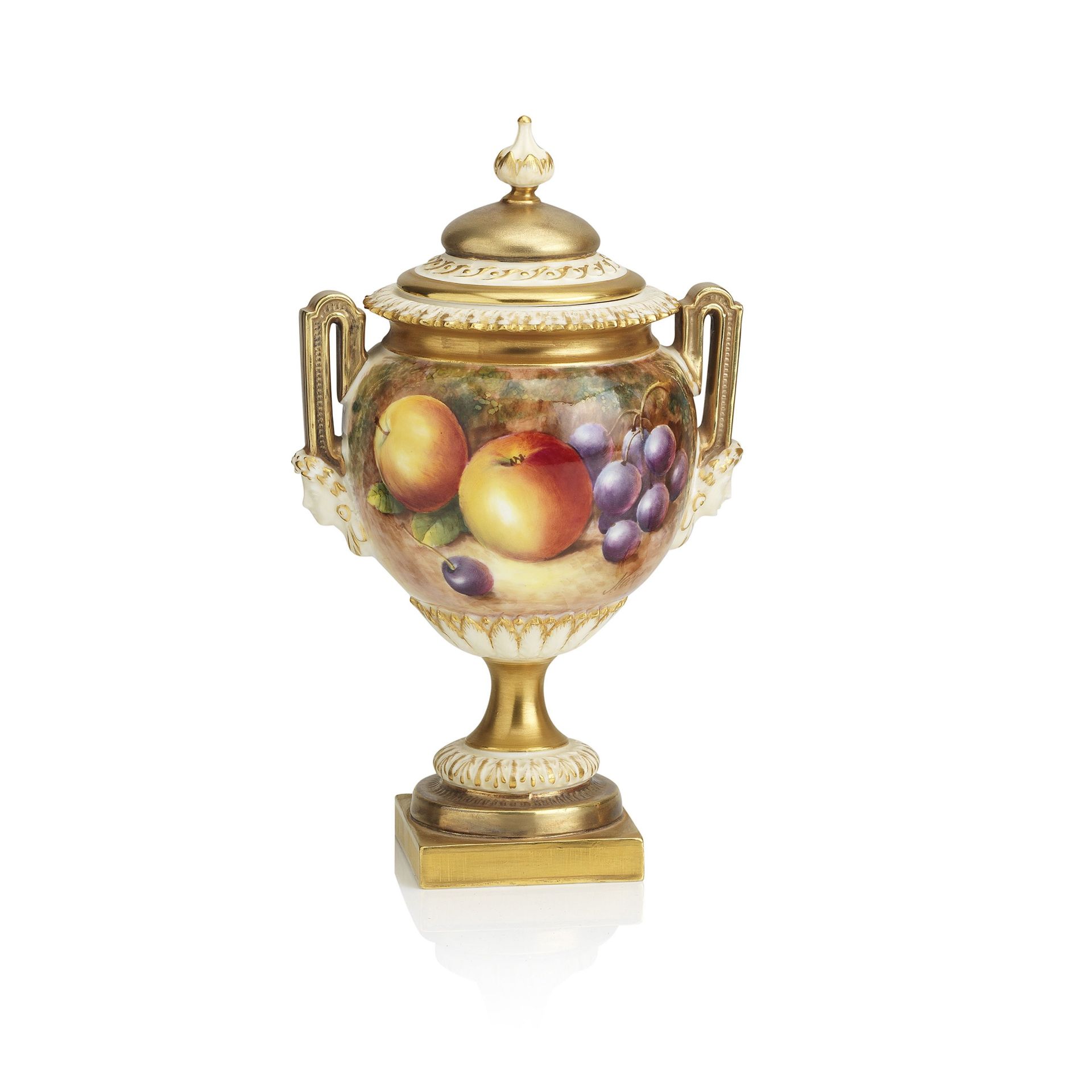 A Royal Worcester fruit painted vase and cover, by J. Cook Circa 1960