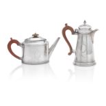 A George III style silver teapot and similar hot water pot by C.J.Vander Ltd, London 1969 and 19...