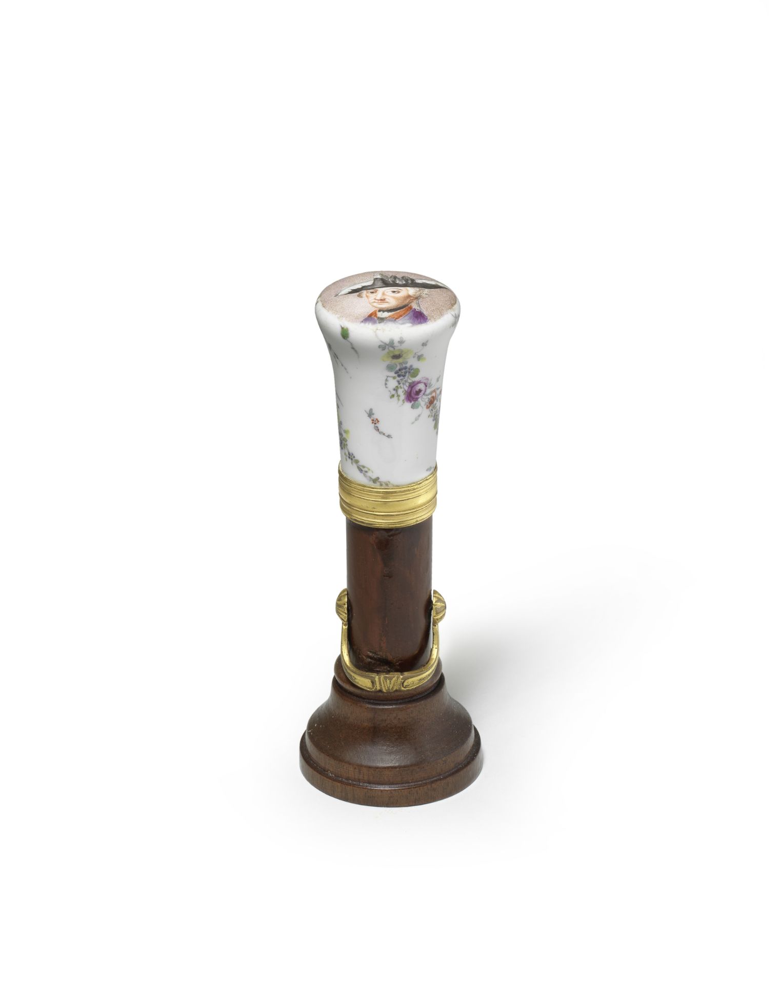 A German porcelain cane handle depicting Frederick the Great Possibly Berlin, circa 1770