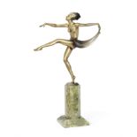 Josef Lorenzl (Austrian, 1892-1950) 'Scarf Dancer': A Large Art Deco Cold-Painted Bronze Figure o...