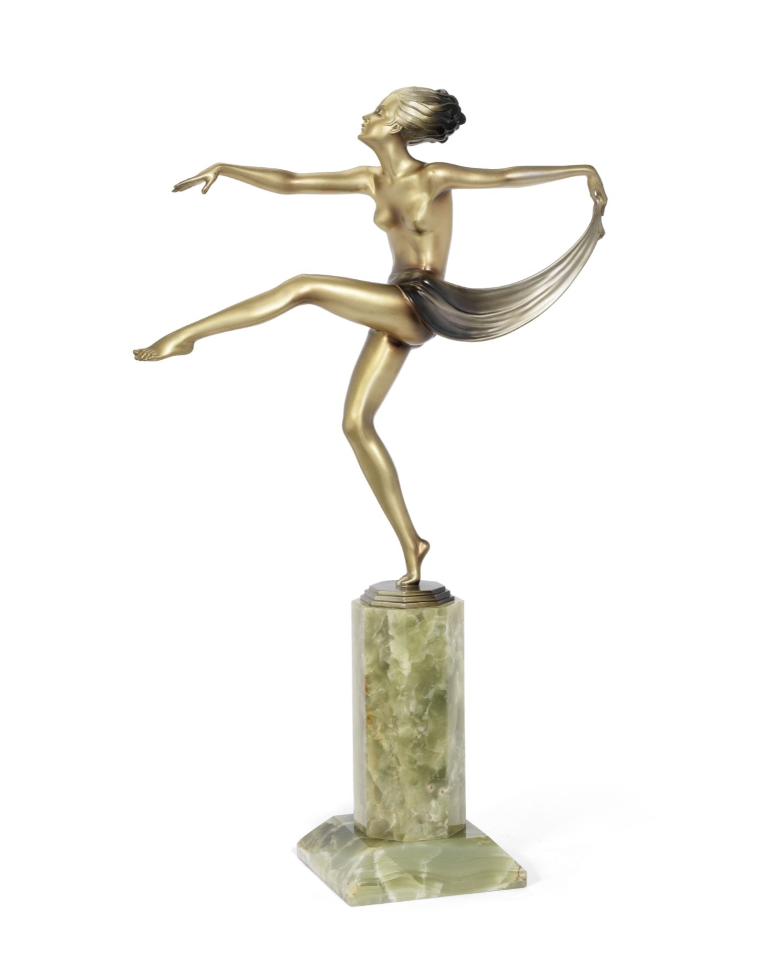 Josef Lorenzl (Austrian, 1892-1950) 'Scarf Dancer': A Large Art Deco Cold-Painted Bronze Figure o...