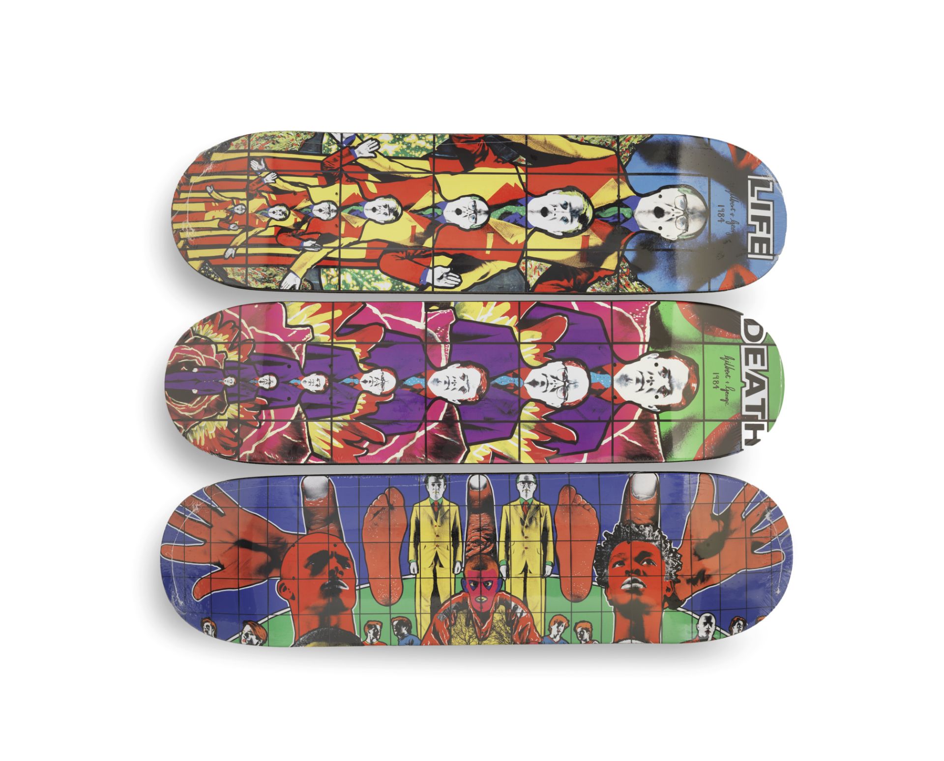 Gilbert & George (British) for Supreme, New York A Set of Three Skateboard Decks, 2019 Edition