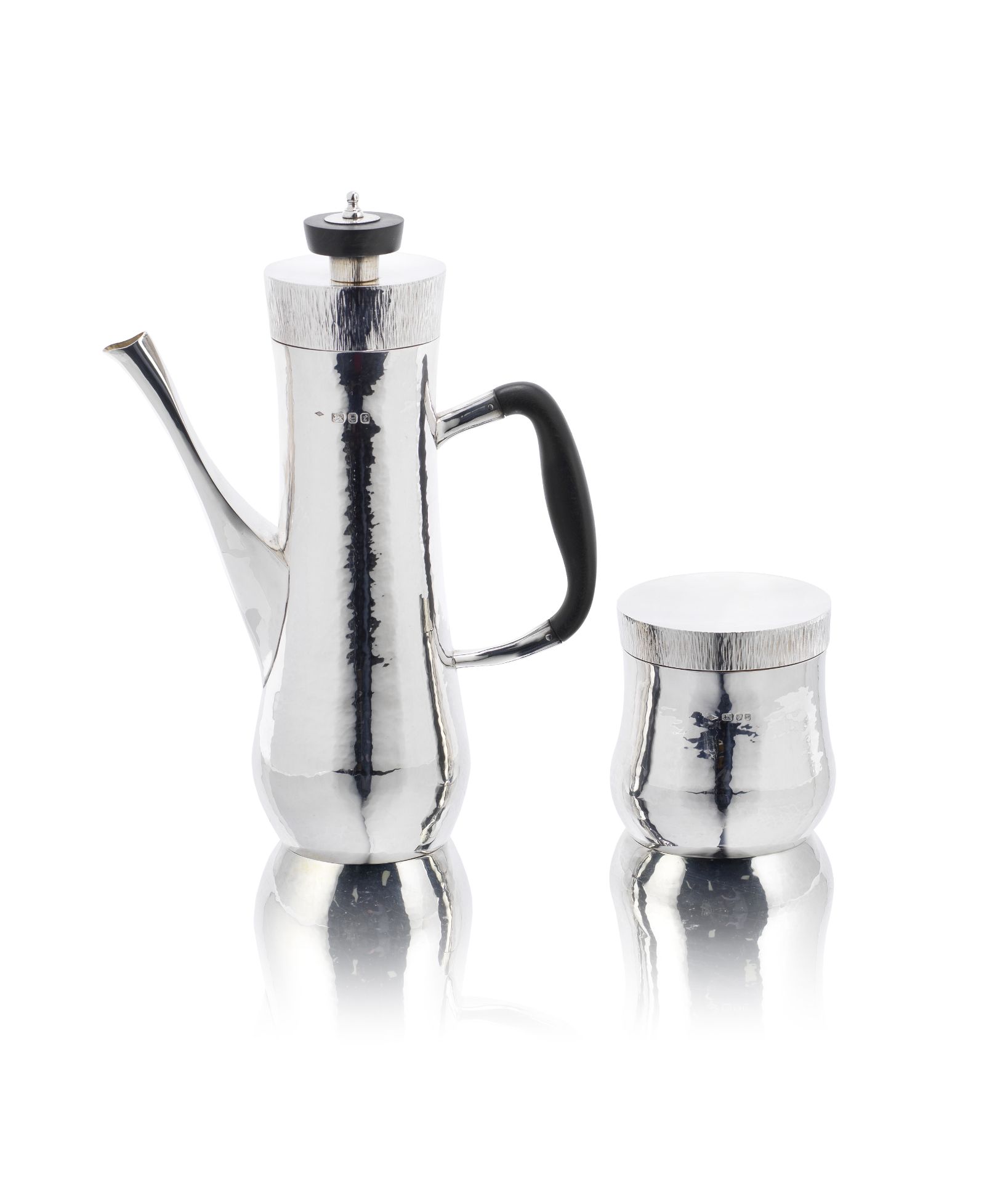 GRAHAM WATLING: a silver coffee pot and a covered sugar bowl London 1974