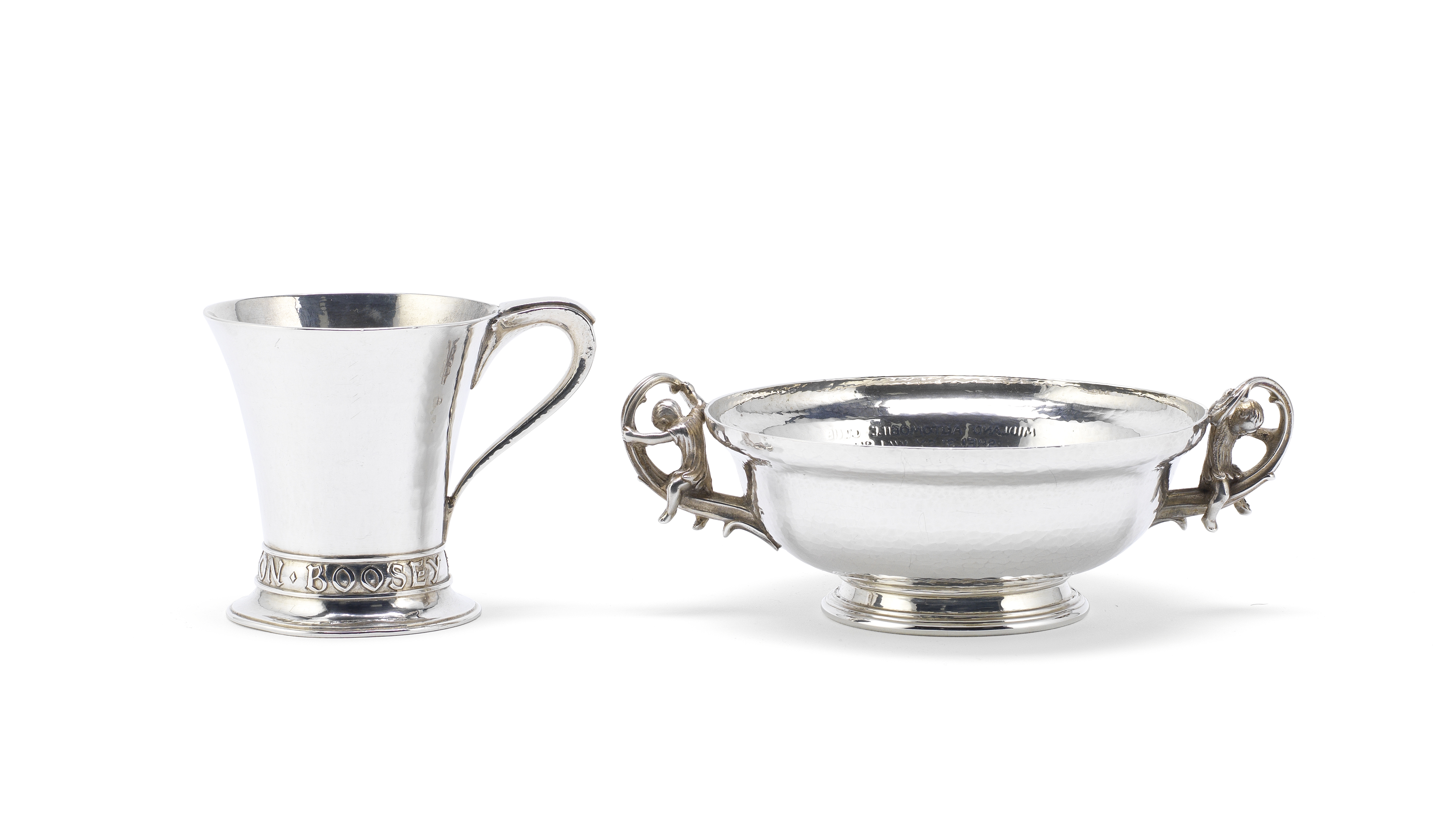 OMAR RAMSDEN: a silver christening mug London 1935; and a two-handled bowl (2)