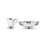 OMAR RAMSDEN: a silver christening mug London 1935; and a two-handled bowl (2)