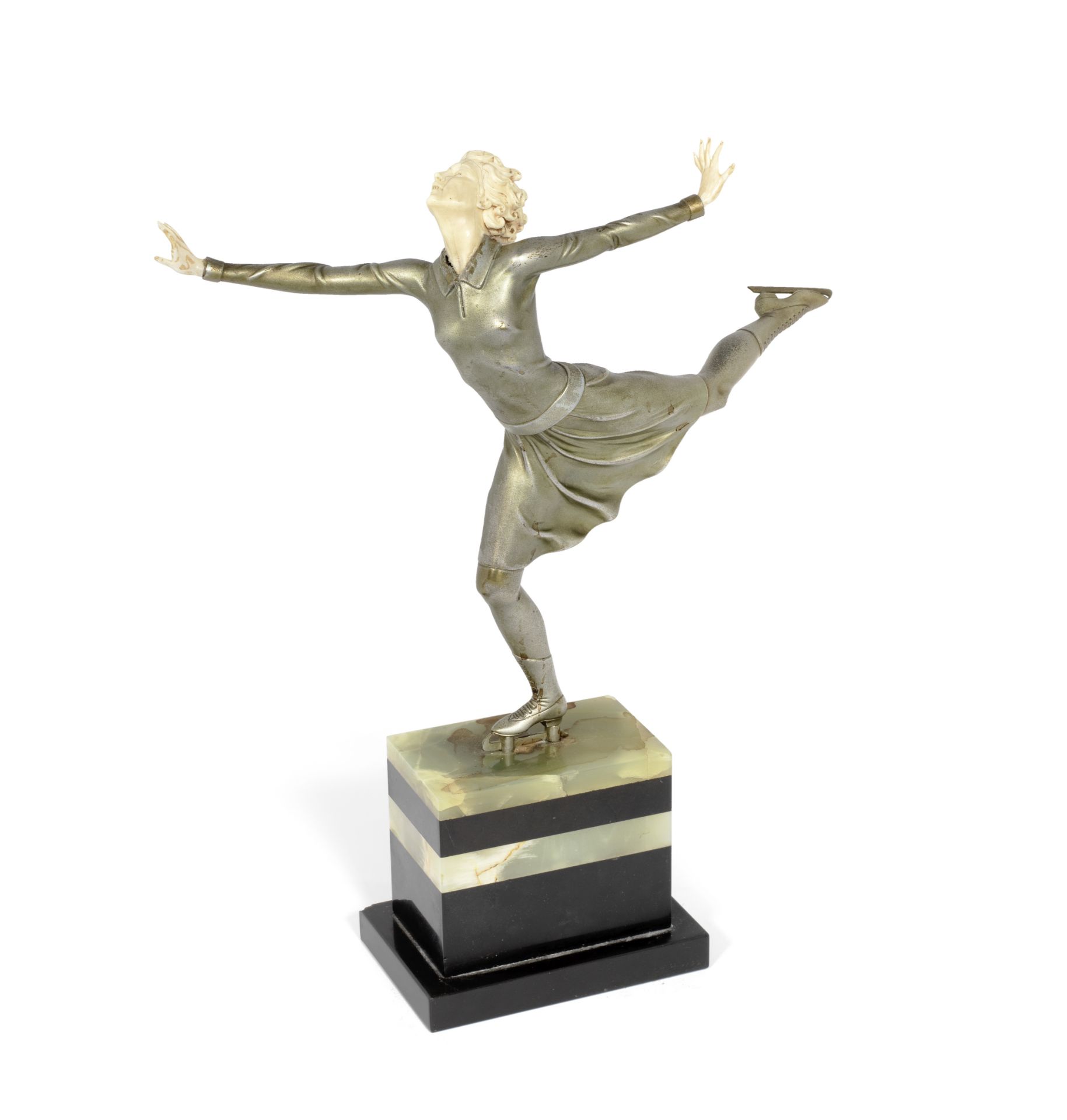 Ferdinand Preiss (German, 1892-1943) 'The Skater': An Art Deco Cold-Painted and Carved Ivory Fi...