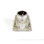 Andrew Barrett & Sons (British) A Silver, Cut-Glass and Enamel Inkwell and Pocket Watch, the inkw...