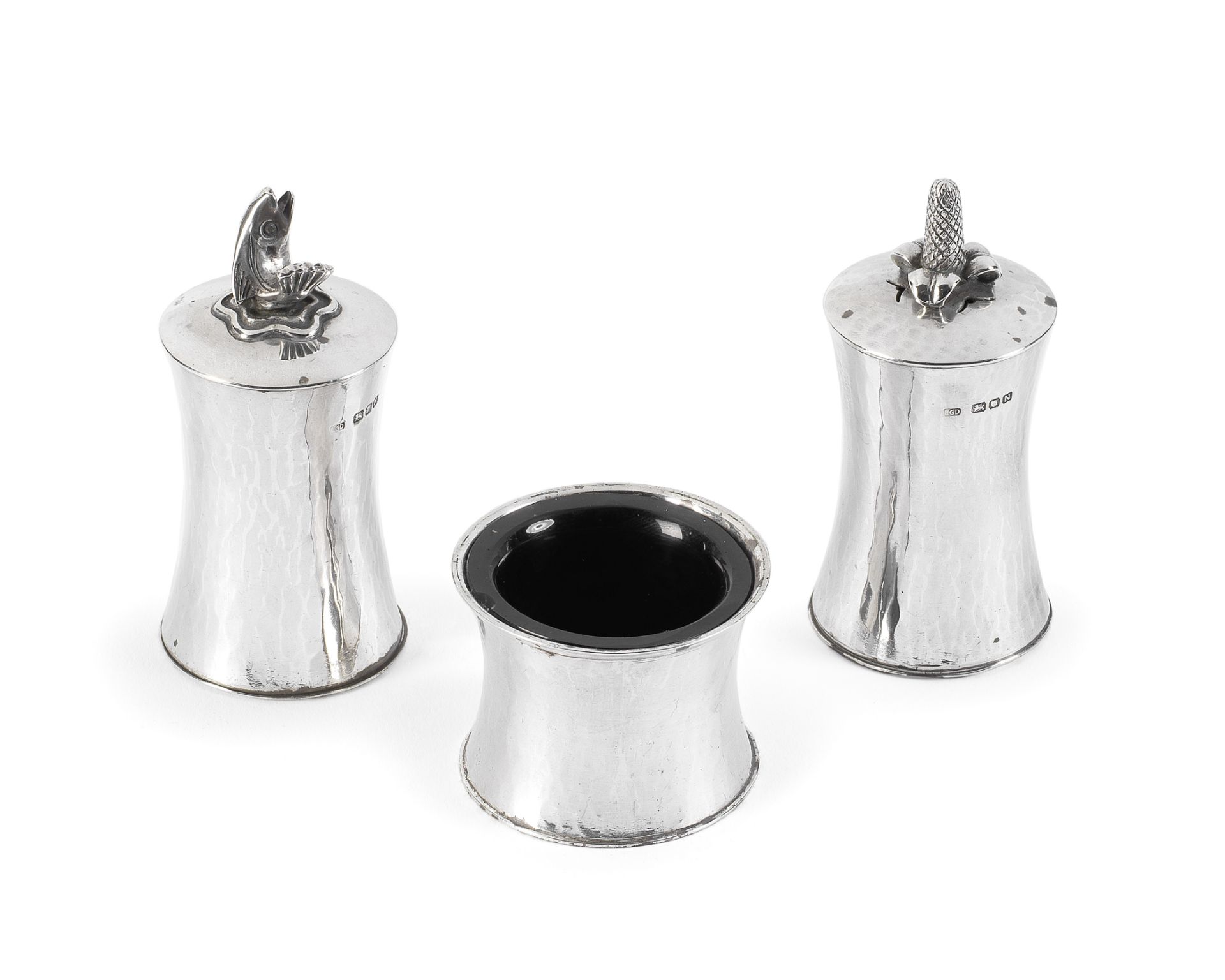 LESLIE GORDON DURBIN: a silver three-piece condiment set London 1948