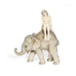 Elena König Scavini (Italian, 1886-1974) for Lenci 'NUDINO SU ELEFANTE': An Earthenware Figural G...