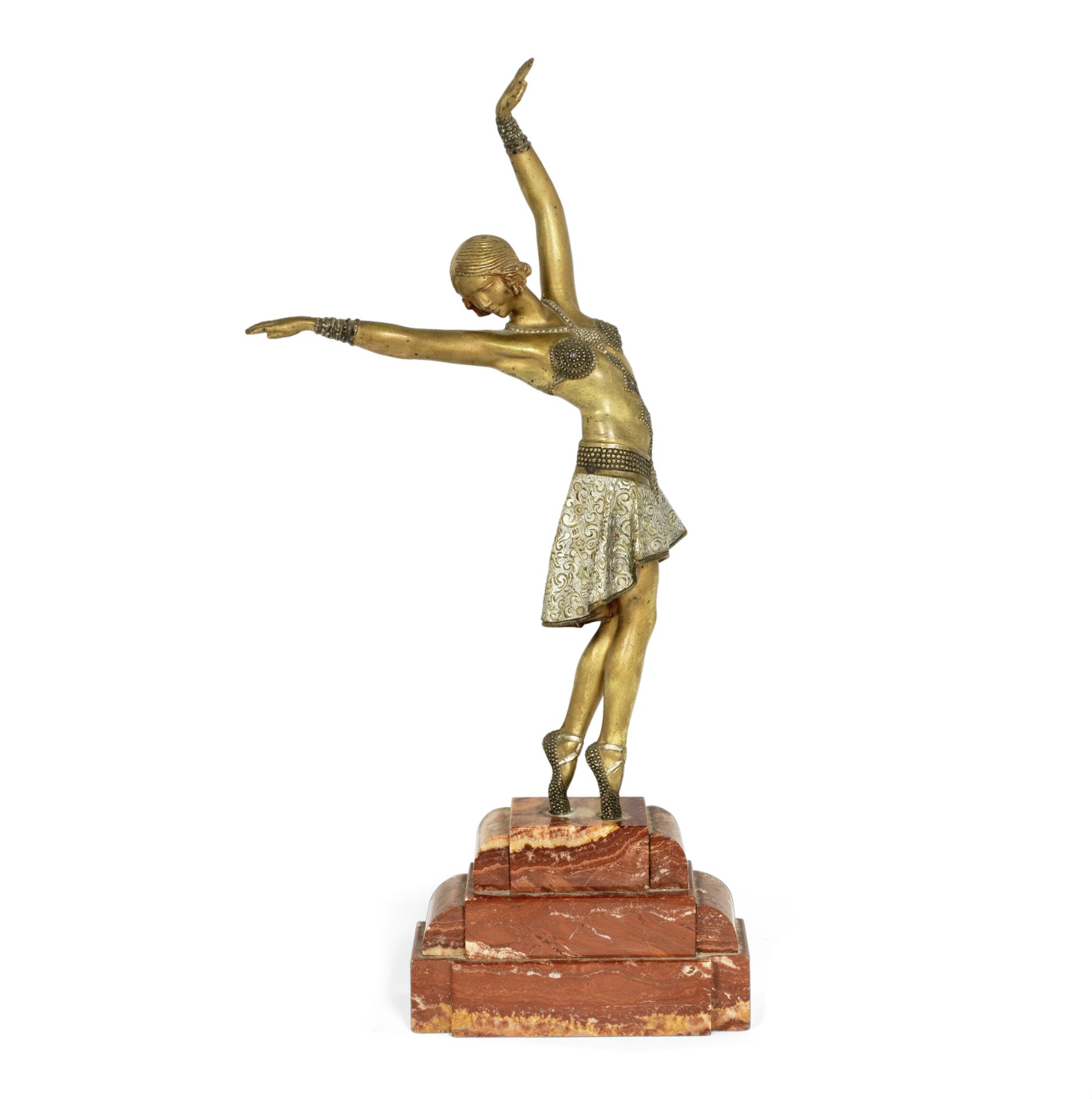 Demetre Chiparus (Romanian, 1886-1947) 'Vedette': A Cold-Painted and Parcel Gilt Bronze Figure, c...