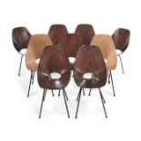 Vittorio Nobili (Italian, b.1935) for Fratelli Tagliabue Nine Plywood 'Medea' chairs, designed 1955