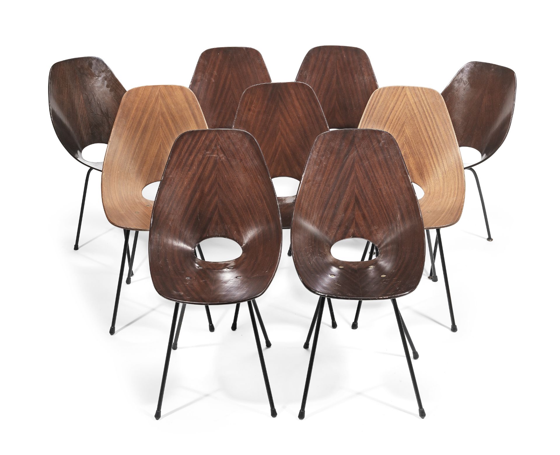 Vittorio Nobili (Italian, b.1935) for Fratelli Tagliabue Nine Plywood 'Medea' chairs, designed 1955