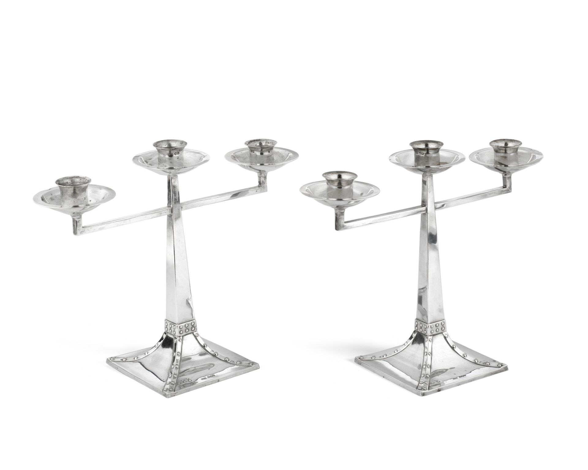 A pair of silver three-light candelabra James Dixon & Sons, Sheffield 1920 (2)